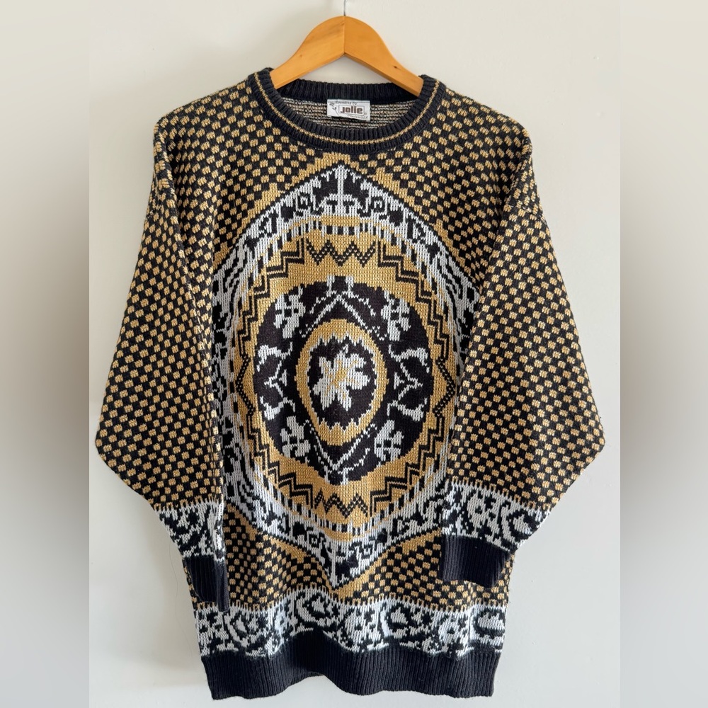 Vintage Jolie Sweater Made in USA
Black Gold Knit Geometric Pattern Size
L
